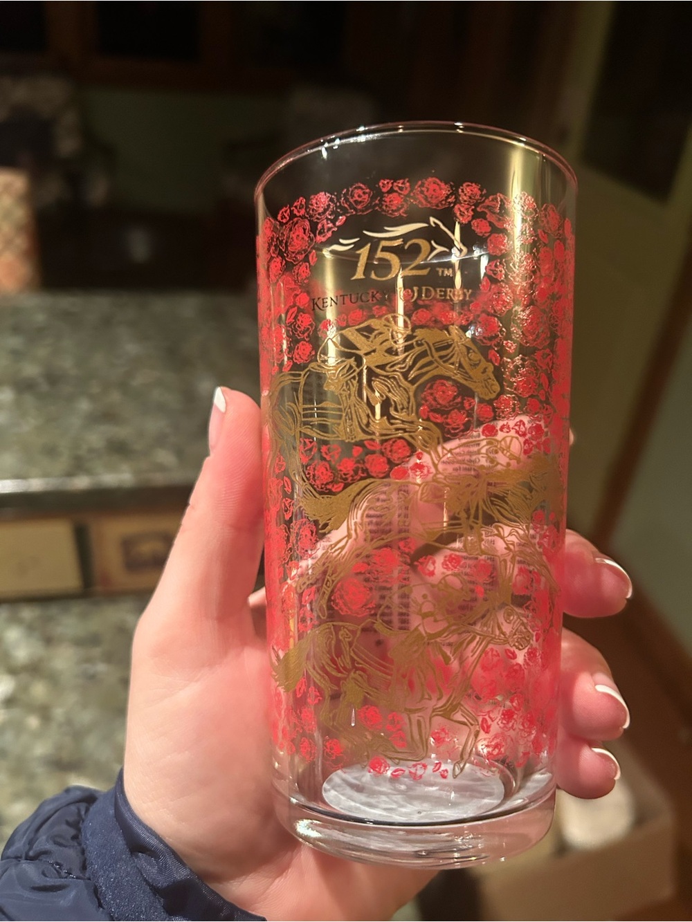 Kentucky Derby 152 Commemorative Glass - Gold & Red Horse Design
